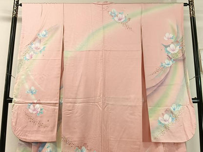 平和屋着物●パリコレクション　ファッションモデル・デザイナー　山口小夜子　振袖　舞花文　暈し染め　金銀彩　正絹　逸品　CABL0063vp