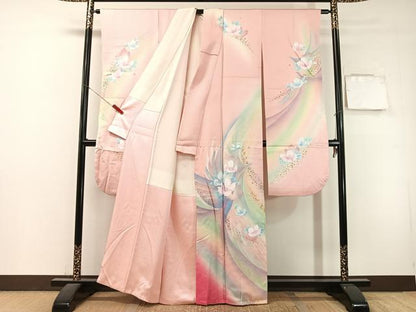 平和屋着物●パリコレクション　ファッションモデル・デザイナー　山口小夜子　振袖　舞花文　暈し染め　金銀彩　正絹　逸品　CABL0063vp