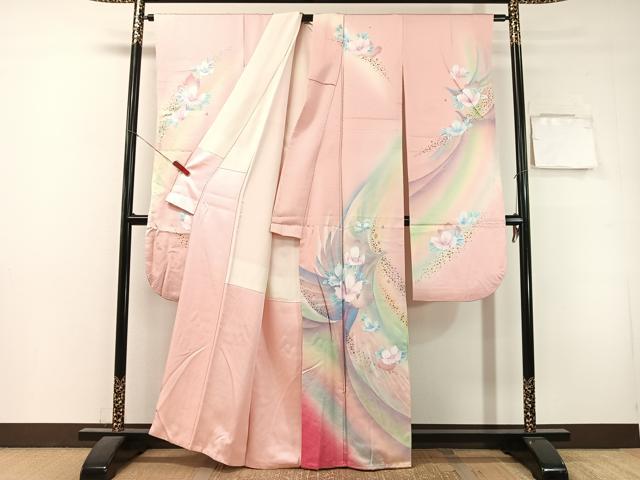 平和屋着物●パリコレクション　ファッションモデル・デザイナー　山口小夜子　振袖　舞花文　暈し染め　金銀彩　正絹　逸品　CABL0063vp