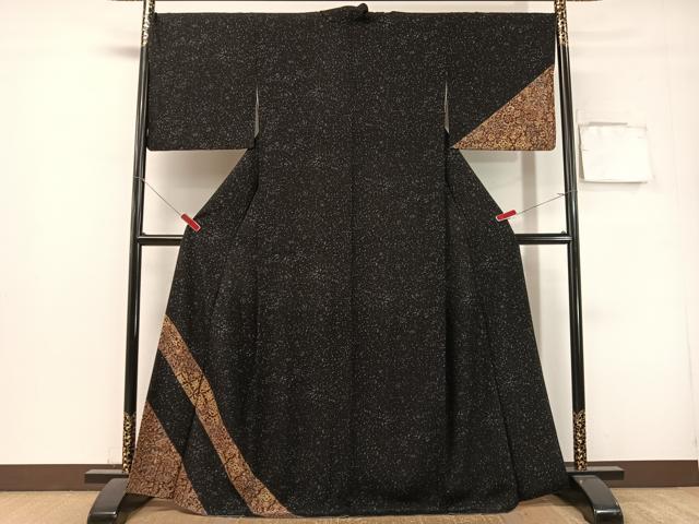 平和屋着物●訪問着　更紗吉祥文　黒地　正絹　逸品　CABL0066vp