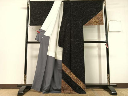 平和屋着物●訪問着　更紗吉祥文　黒地　正絹　逸品　CABL0066vp