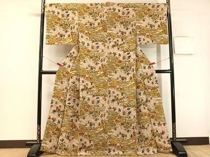 平和屋着物●上質な小紋　人物風景文　鬼しぼ縮緬　正絹　逸品　CABL0067vp