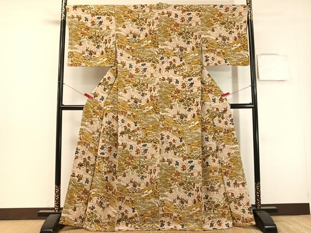 平和屋着物●上質な小紋　人物風景文　鬼しぼ縮緬　正絹　逸品　CABL0067vp