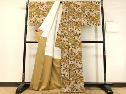 平和屋着物●上質な小紋　人物風景文　鬼しぼ縮緬　正絹　逸品　CABL0067vp