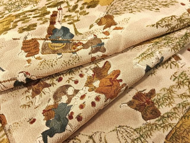 平和屋着物●上質な小紋　人物風景文　鬼しぼ縮緬　正絹　逸品　CABL0067vp