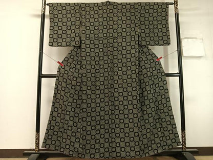 平和屋着物●上質な小紋　総絞り　丸繋ぎ　黒地　正絹　逸品　CABL0070vp