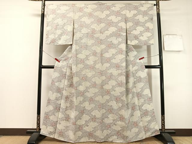 平和屋着物●上質な小紋　総絞り　草花文　正絹　逸品　CABL0075vp