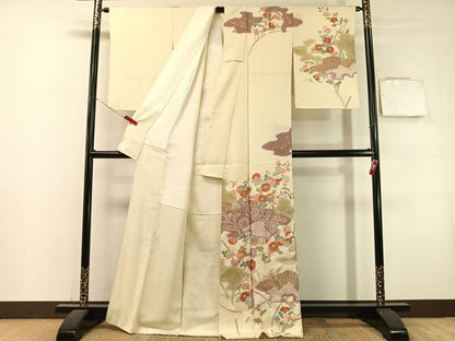 平和屋着物●京友禅の第一人者　松井青々　訪問着　駒刺繍　絞り　霞草花文　金銀彩　正絹　逸品　CABL0077vp