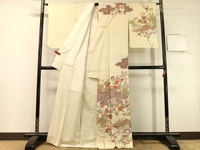 平和屋着物●京友禅の第一人者　松井青々　訪問着　駒刺繍　絞り　霞草花文　金銀彩　正絹　逸品　CABL0077vp