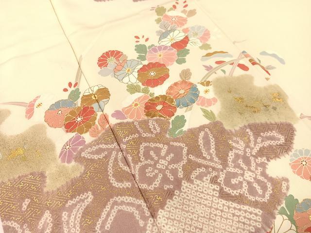 平和屋着物●京友禅の第一人者　松井青々　訪問着　駒刺繍　絞り　霞草花文　金銀彩　正絹　逸品　CABL0077vp