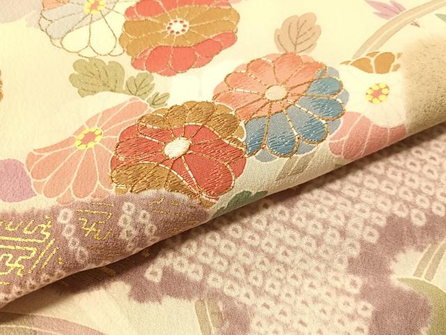 平和屋着物●京友禅の第一人者　松井青々　訪問着　駒刺繍　絞り　霞草花文　金銀彩　正絹　逸品　CABL0077vp