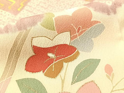 平和屋着物●京友禅の第一人者　松井青々　訪問着　駒刺繍　絞り　霞草花文　金銀彩　正絹　逸品　CABL0077vp