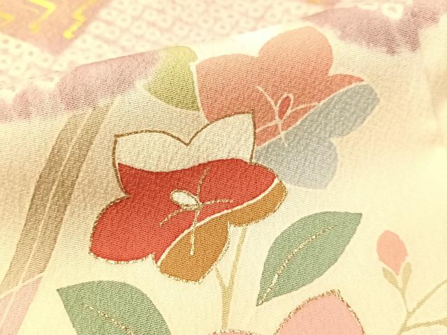 平和屋着物●京友禅の第一人者　松井青々　訪問着　駒刺繍　絞り　霞草花文　金銀彩　正絹　逸品　CABL0077vp