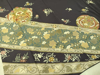 平和屋着物●豪華色留袖　駒刺繍　花唐草鳳凰文　金彩　正絹　逸品　CABL0078vp