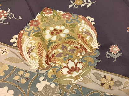 平和屋着物●豪華色留袖　駒刺繍　花唐草鳳凰文　金彩　正絹　逸品　CABL0078vp