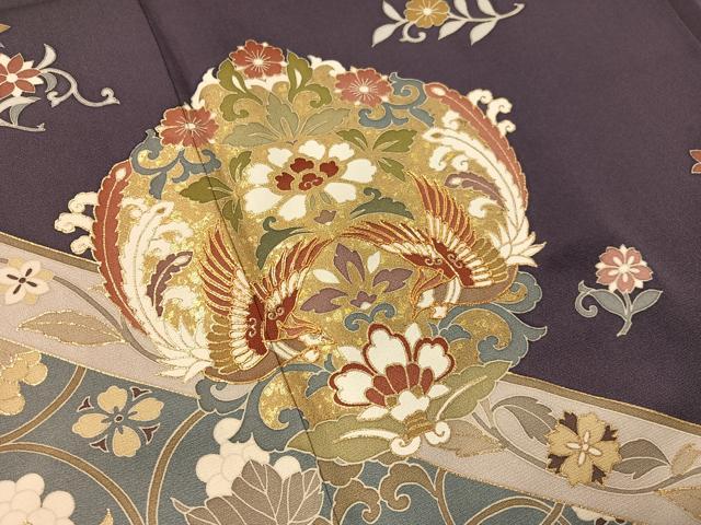 平和屋着物●豪華色留袖　駒刺繍　花唐草鳳凰文　金彩　正絹　逸品　CABL0078vp