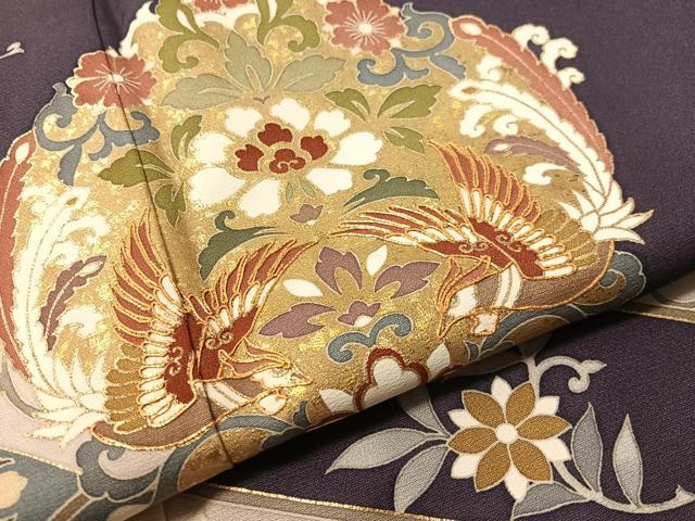 平和屋着物●豪華色留袖　駒刺繍　花唐草鳳凰文　金彩　正絹　逸品　CABL0078vp