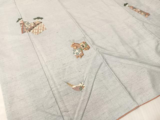 平和屋着物●中国三大刺繍　総相良刺繍　訪問着　紬地　こけし　銀糸　正絹　逸品　CABL0079vp