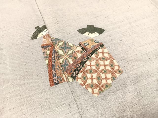 平和屋着物●中国三大刺繍　総相良刺繍　訪問着　紬地　こけし　銀糸　正絹　逸品　CABL0079vp