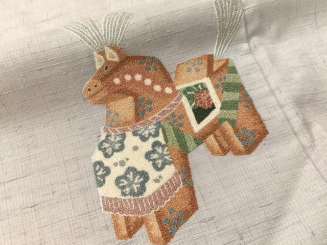平和屋着物●中国三大刺繍　総相良刺繍　訪問着　紬地　こけし　銀糸　正絹　逸品　CABL0079vp