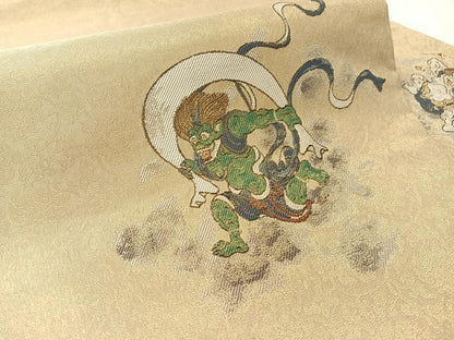 平和屋着物●九寸名古屋帯　風神雷神　金糸　正絹　逸品　CABL0082vp