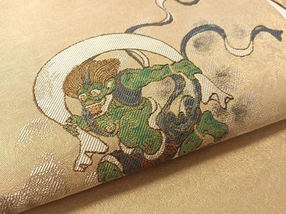 平和屋着物●九寸名古屋帯　風神雷神　金糸　正絹　逸品　CABL0082vp