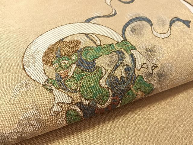 平和屋着物●九寸名古屋帯　風神雷神　金糸　正絹　逸品　CABL0082vp