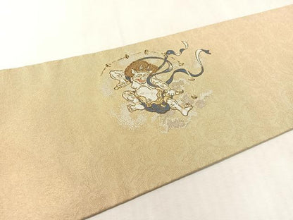 平和屋着物●九寸名古屋帯　風神雷神　金糸　正絹　逸品　CABL0082vp