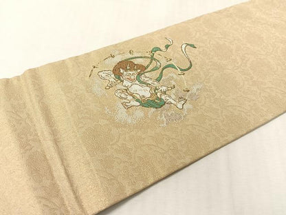 平和屋着物●九寸名古屋帯　風神雷神　金糸　正絹　逸品　CABL0082vp
