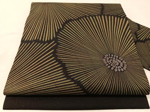 平和屋着物●全通柄　九寸名古屋帯　花尽くし　黒地　金通し地正絹　逸品　CABL0083vp