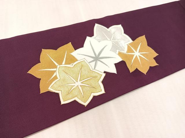 平和屋着物●塩瀬　九寸名古屋帯　楓尽くし　金銀彩　正絹　逸品　CABL0084vp