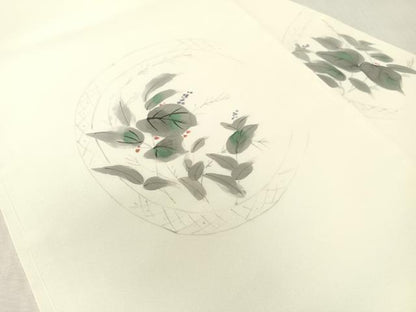 平和屋着物●塩瀬　九寸名古屋帯　作家物　手描き　草花丸文　正絹　逸品　CABL0090vp
