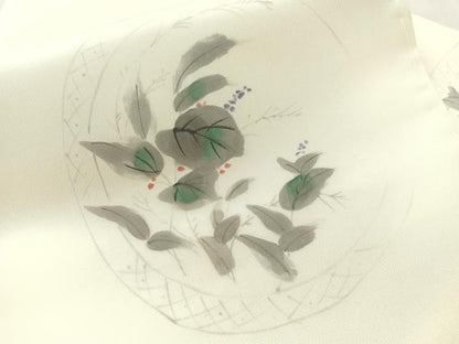 平和屋着物●塩瀬　九寸名古屋帯　作家物　手描き　草花丸文　正絹　逸品　CABL0090vp
