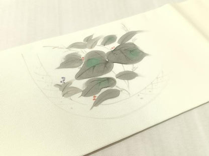 平和屋着物●塩瀬　九寸名古屋帯　作家物　手描き　草花丸文　正絹　逸品　CABL0090vp