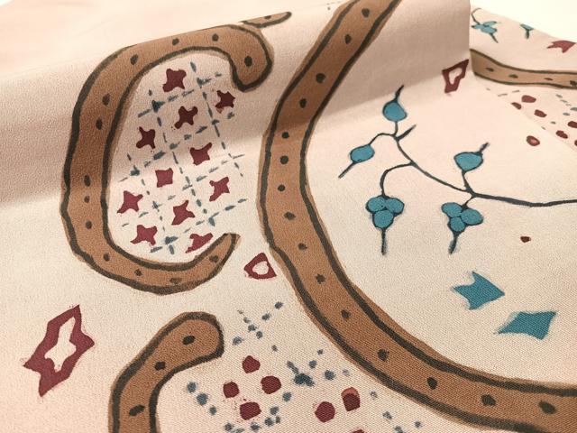 平和屋着物●九寸名古屋帯　作家物　ろうけつ染　吉祥花文　正絹　逸品　CABL0094vp