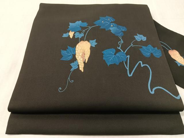 平和屋着物●九寸名古屋帯　成物　黒地　正絹　逸品　CABL0097vp
