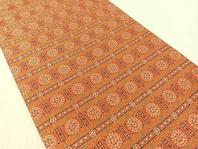平和屋着物●全通柄　九寸名古屋帯　格子吉祥花文　正絹　逸品　CABL0099vp