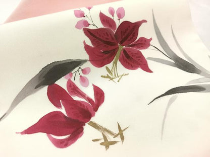 平和屋着物●塩瀬　九寸名古屋帯　作家物　ろうけつ染　草花文　金彩　正絹　逸品　CABL0100vp