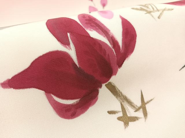 平和屋着物●塩瀬　九寸名古屋帯　作家物　ろうけつ染　草花文　金彩　正絹　逸品　CABL0100vp