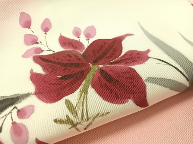 平和屋着物●塩瀬　九寸名古屋帯　作家物　ろうけつ染　草花文　金彩　正絹　逸品　CABL0100vp