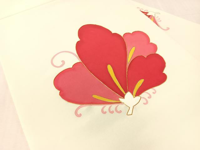 平和屋着物●塩瀬　九寸名古屋帯　駒刺繍　舞蝶文　金彩　正絹　逸品　CABL0102vp