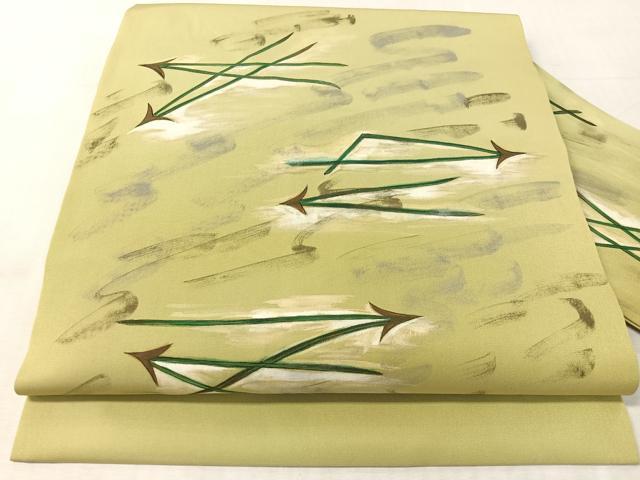 平和屋着物●塩瀬　九寸名古屋帯　作家物　手描き　溢れ松葉　正絹　逸品　CABL0104vp