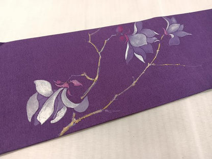 平和屋着物●九寸名古屋帯　手描き　紬地　枝花文　金彩　正絹　逸品　CABL0105vp