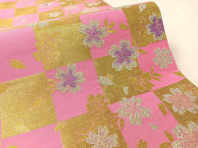 平和屋着物●西陣　酒井守作　六通柄袋帯　市松舞桜　金銀糸　日本製　証紙付き　逸品　未使用　CABL0107vp