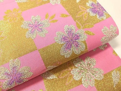 平和屋着物●西陣　酒井守作　六通柄袋帯　市松舞桜　金銀糸　日本製　証紙付き　逸品　未使用　CABL0107vp