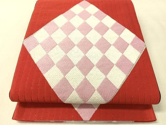 平和屋着物●六通柄袋帯　なべしま謹製　菱吉祥文　銀糸　日本製　正絹　逸品　未使用　CABL0109vp
