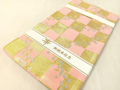 平和屋着物●六通柄袋帯　市松舞桜　金銀糸　正絹　逸品　CABL0118vp