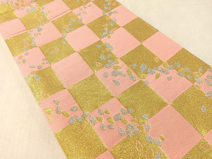 平和屋着物●六通柄袋帯　市松舞桜　金銀糸　正絹　逸品　CABL0118vp