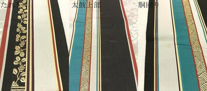 平和屋着物●本場筑前博多織　全通柄袋帯　立波花間道　黒地　金糸　正絹　逸品　CABL0119vp
