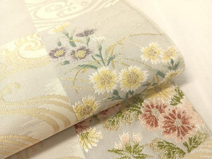 平和屋着物●六通柄袋帯　唐織　紹巴織　市松流水花文　金糸　やまと誂製　正絹　逸品　未使用　CABL0120vp